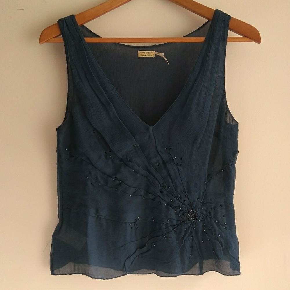 Max Studio 100% Silk Beaded Top M